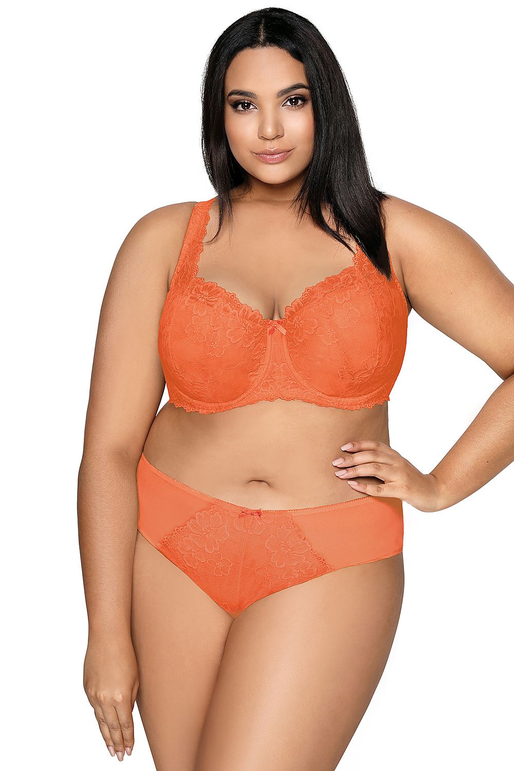 Feminine orange lace panties – back view highlighting lace coverage and curves