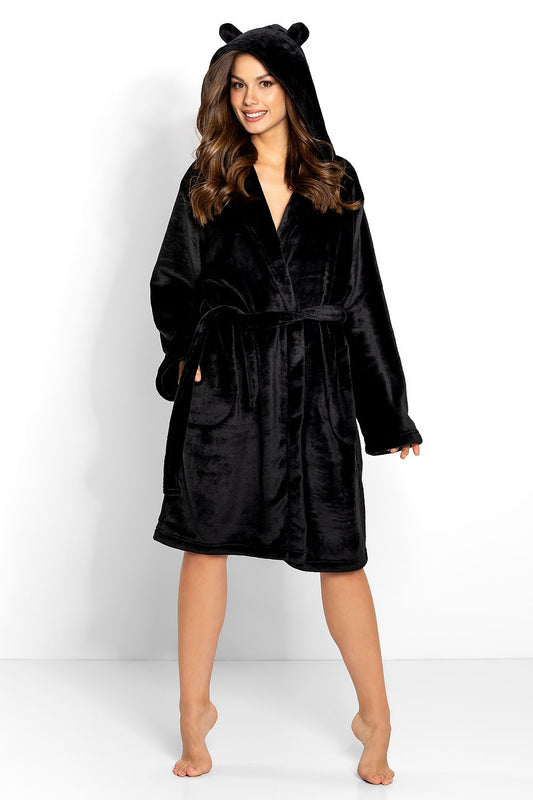 Warm bathrobe with long sleeves and waist tie