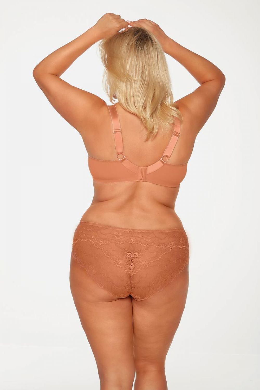 “Back view of apricot soft bra with adjustable straps 