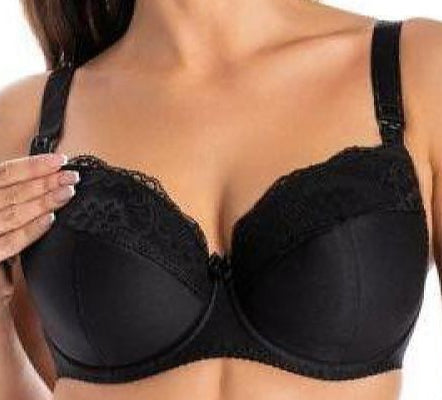 Marte Mama black padded underwired nursing bra with floral lace