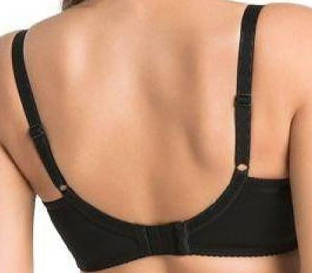 Black nursing bra with vertical and horizontal cup cuts for lift and shaping