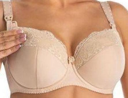 Marte Mama beige padded underwired nursing bra with floral lace