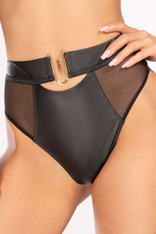 Black High Figs high-waisted latex panties with tulle side inserts