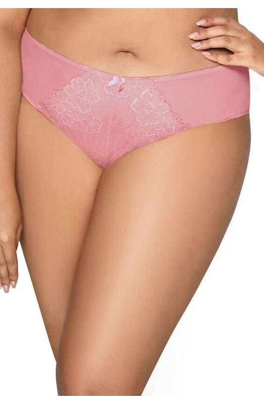 Elegant high-waisted magenta panties – side view highlighting lace wrapping buttocks and thighs