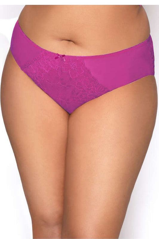 Plus size Carmela Big magenta panties L–6XL – front view showing lace panel and mesh sides.