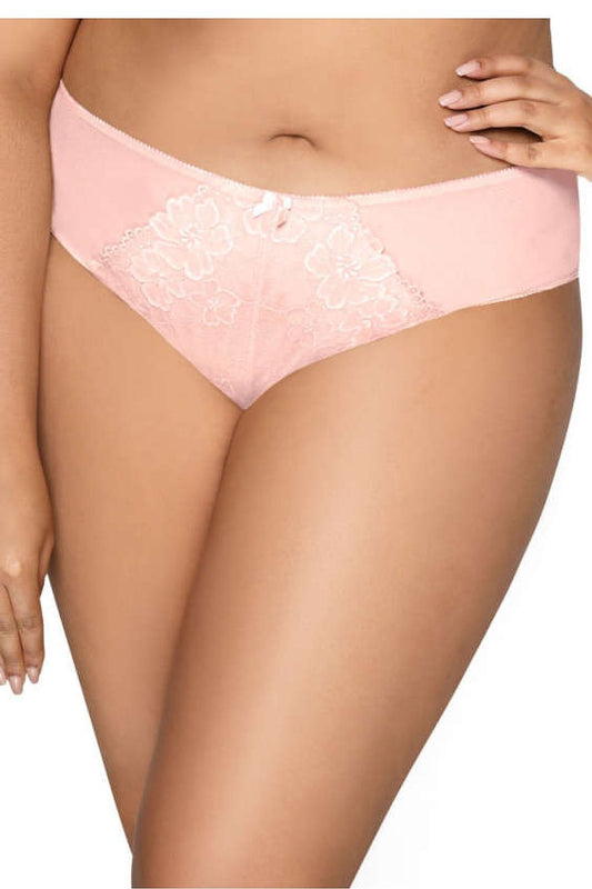 Plus size Carmela Big light pink panties L–6XL – front view showing lace panel and mesh sides.