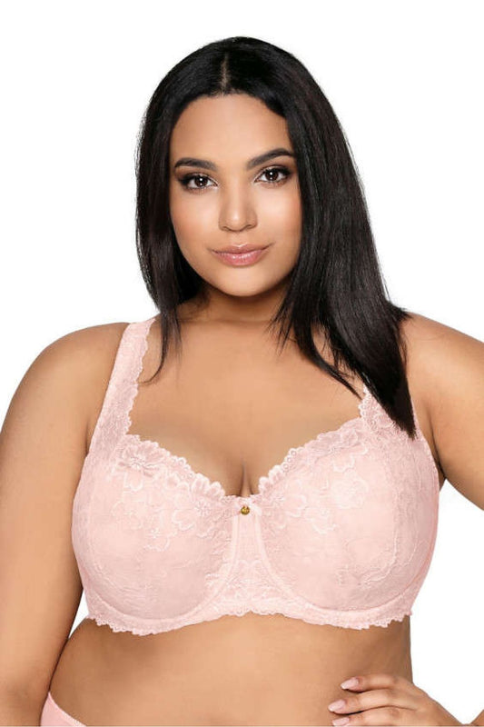 “Carmela Big bra with celadon lace cups and wide decorative strap”
