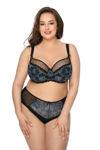 “Side angle showing elastic Lycra back and adjustable strapless fit”