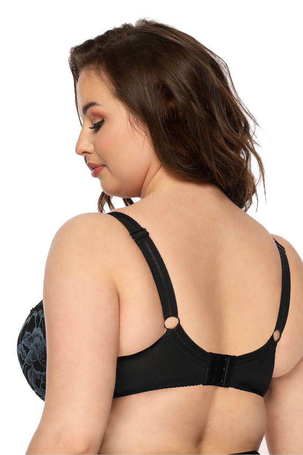 “Back view of Angel bra with hook-and-eye closure and decorative bows on straps”