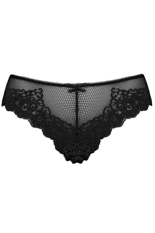 Plus size Leyla sheer black lace thong L–6XL – front view.