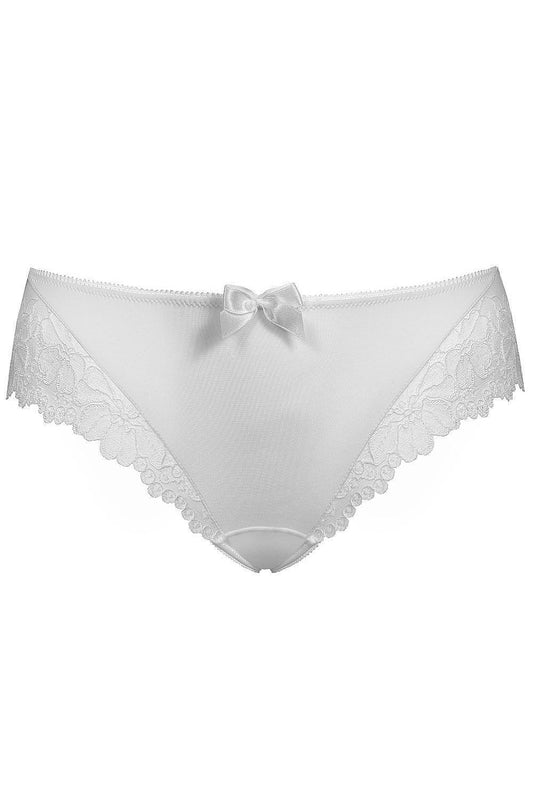Plus size classic lace-trimmed panties L–6XL with decorative bow – front view.