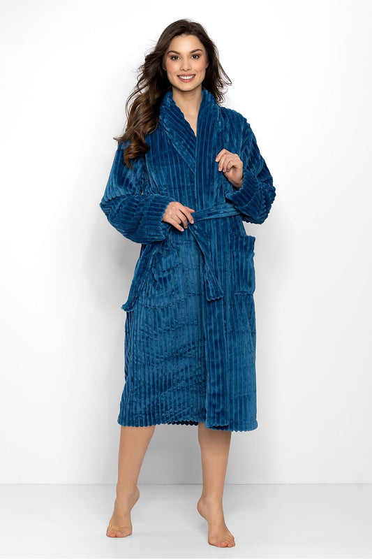 Elegant women’s dressing gown with long sleeves and belted waist