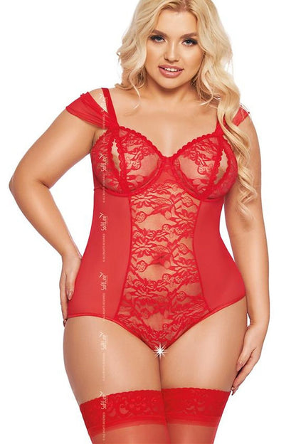“Sensual floral cut-out body with decorative cups and delicate accents”