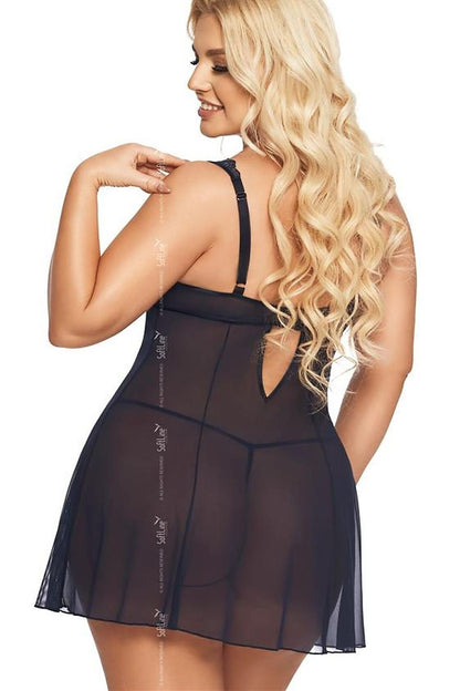 “Front view of elegant nightshirt and coordinated thong set”