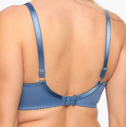 Nursing bra showing gentle underwire support and back closure