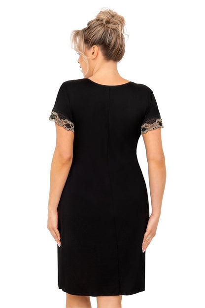 “Close-up of lace neckline and short sleeve detail on plus size nightshirt”