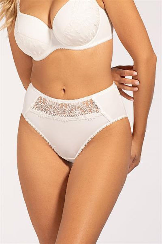 Plus size high-waisted ecru Neva figs L–6XL with lace inserts – front view.