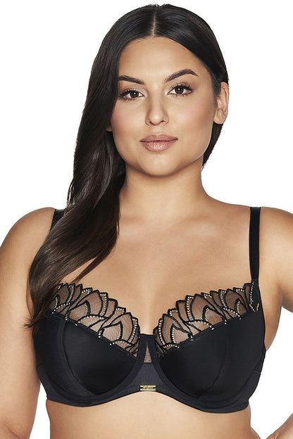 “Front view of semi-soft plus size bra with deep cups and underwire support”