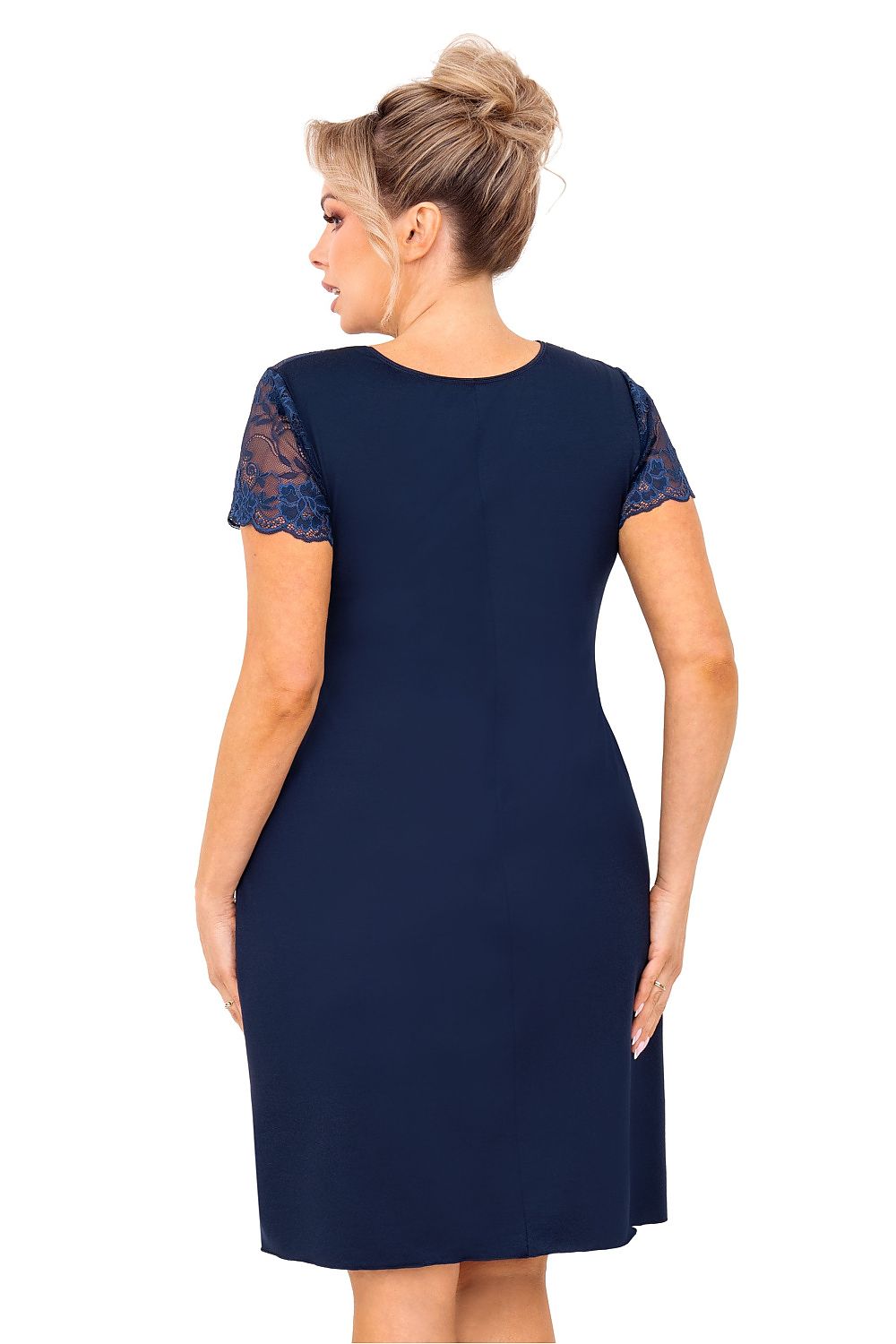 “Detail of lace neckline and underbust elastic on plus size nightshirt”