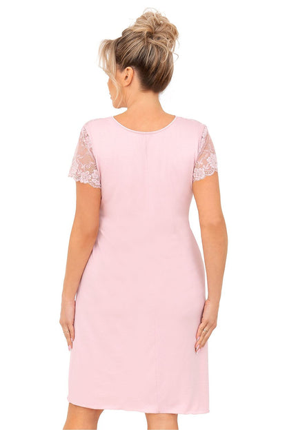 “Close-up of lace neckline and underbust elastic on plus size nightshirt”