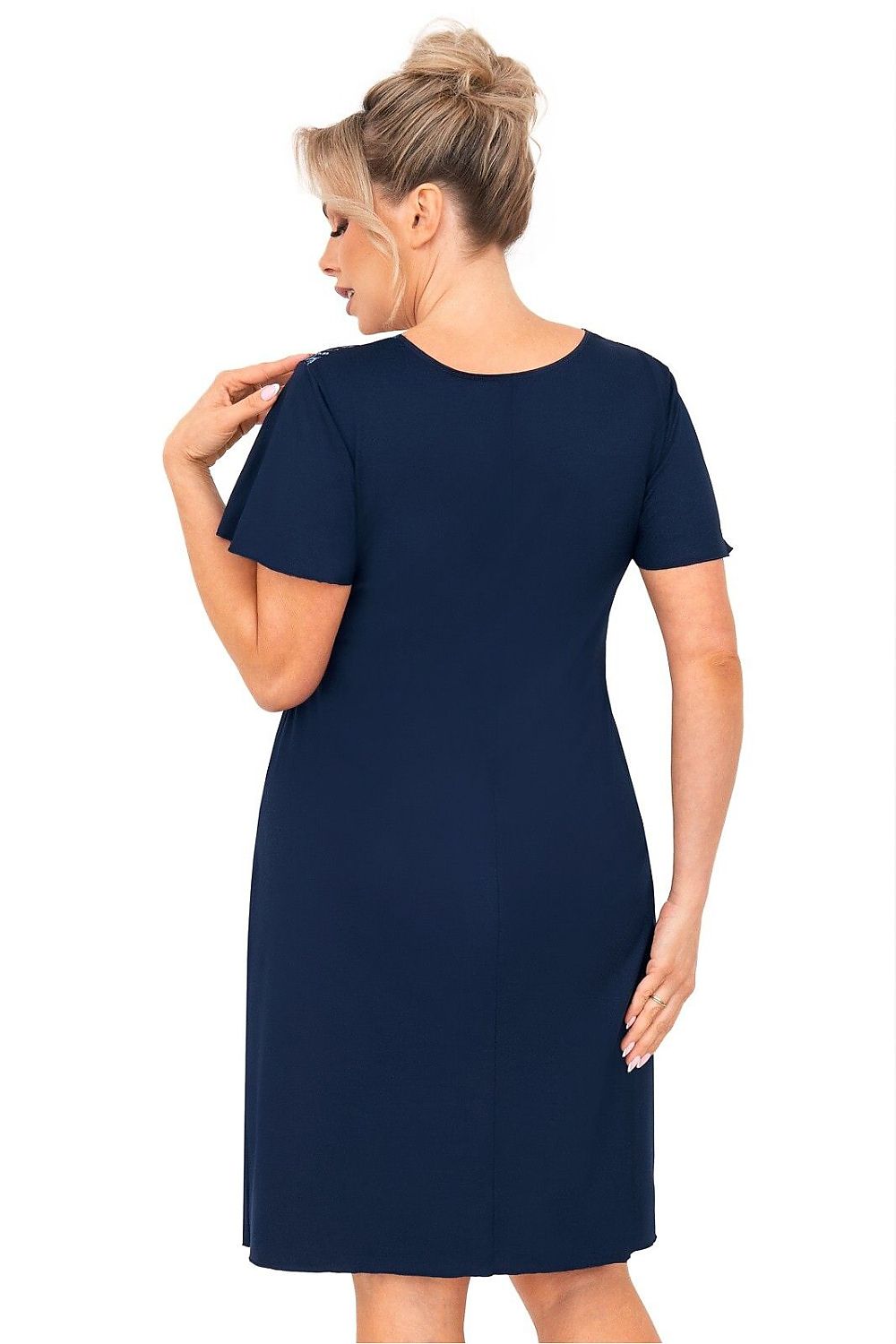 “Back view of knee-length plus size nightshirt showing smooth fabric and relaxed fit”