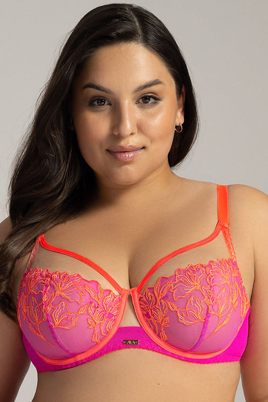“Front view of Elegant Support Soft Bra with underwire support and decorative embroidery”