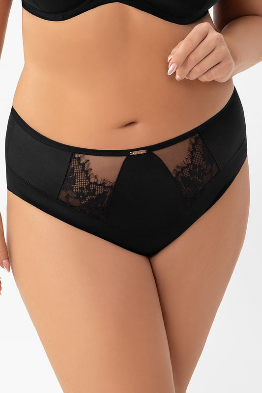 Elegant high waisted panties with embroidery and mesh details