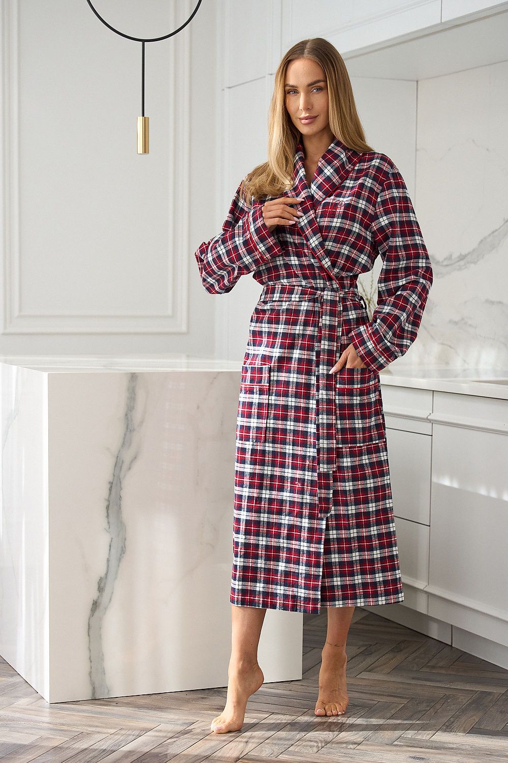 Cozy soft flannel bathrobe for women in plaid design