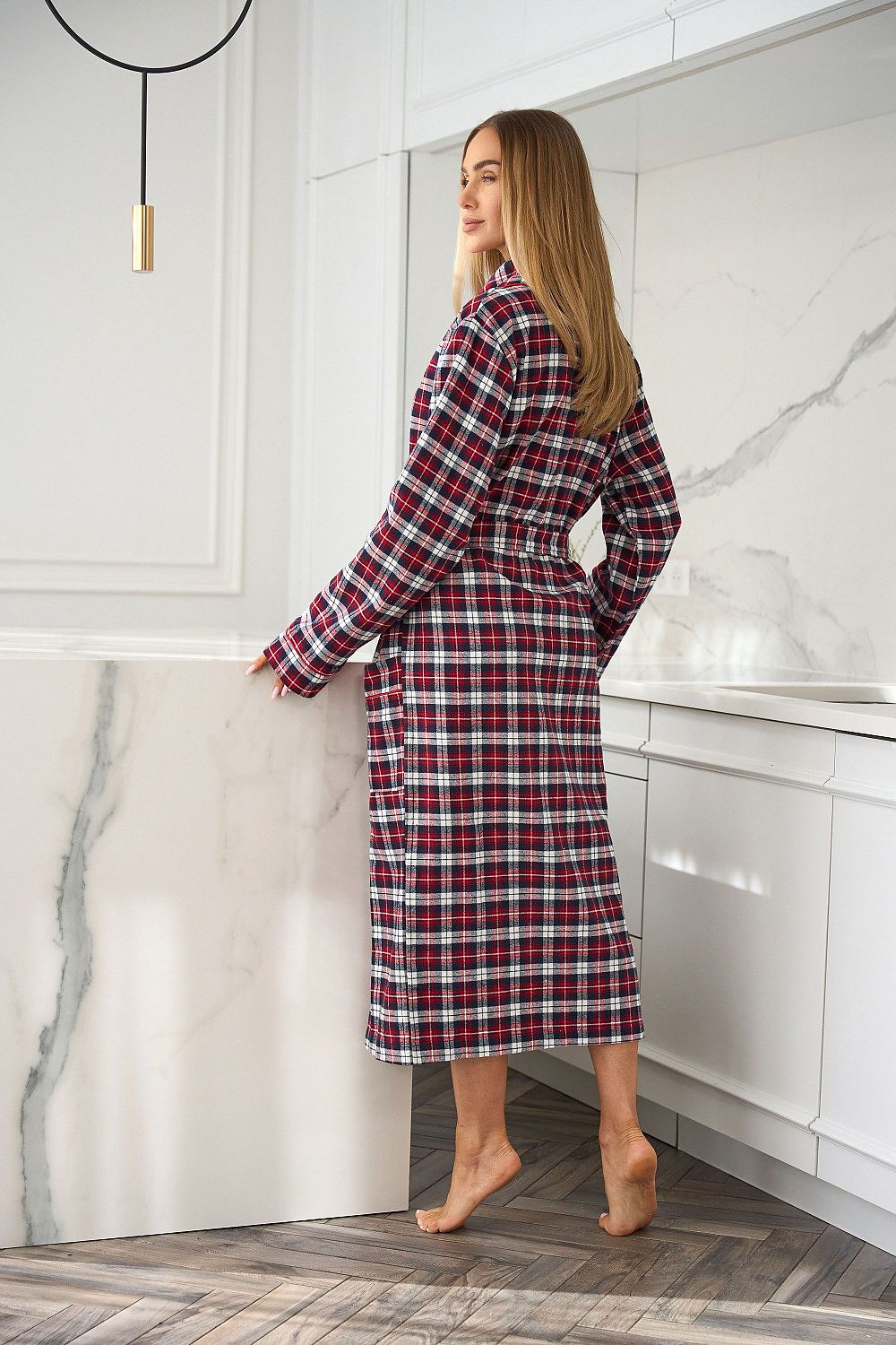 Women’s flannel robe with belted waist and side pockets