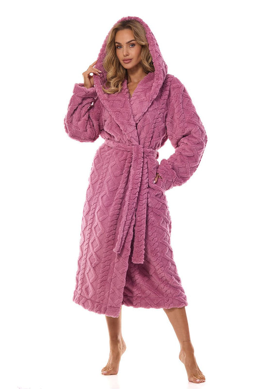 Women’s soft plush pink robe with belted waist