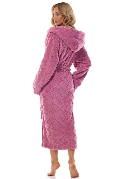 Women’s soft plush pink robe with belted waist