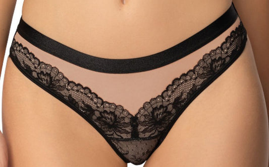 Plus size Zoya black lace strings with transparent inserts