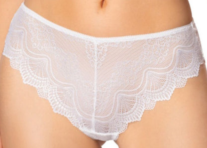 Plus size Ayrin off-white lace Brazilian briefs with wavy finishes