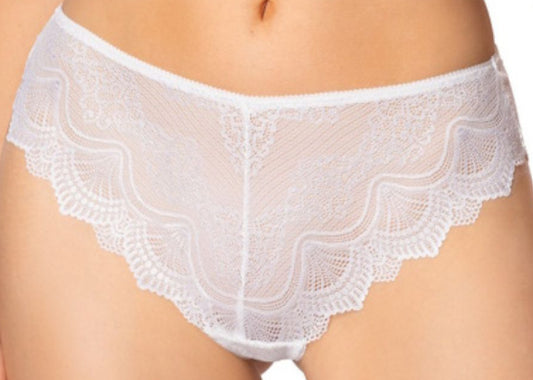 Plus size Ayrin off-white lace Brazilian briefs with wavy finishes