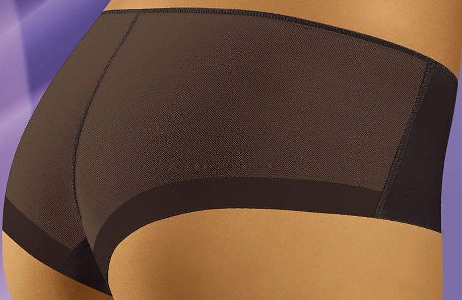 Plus size shorts with smooth front and semi-sheer back