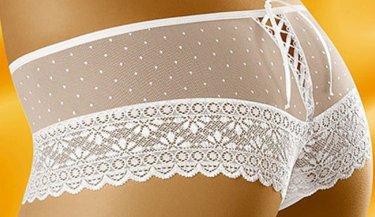 Plus size sheer polka dot shorts with lace trim