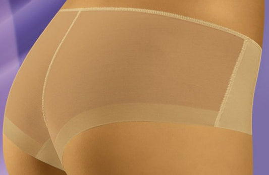 Plus size shorts with semi-sheer back and smooth front