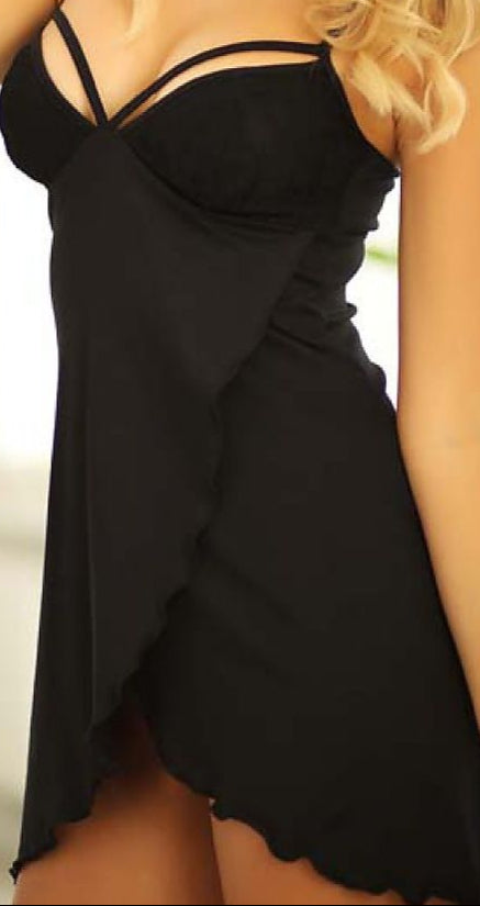 Borneo contrast frill chemise with lace neckline