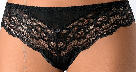 Plus size black Zaina V-7608 thong with avant-garde cut