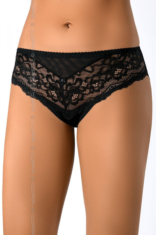 Sexy Black Zaina Panties V-7603 in delicate lace with triangle tulle inserts