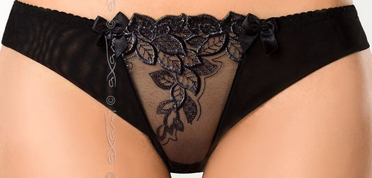 Plus size V-7865 Chocolate Bar thong with black water-effect lace