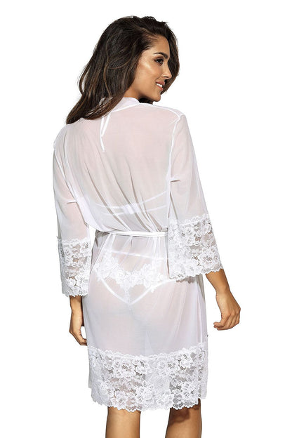 “Back view of plus size white negligee showing flowing silk and straps”