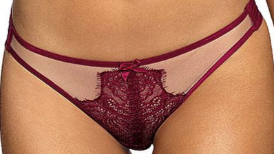 Plus size claret lace thong with matching bra stripes