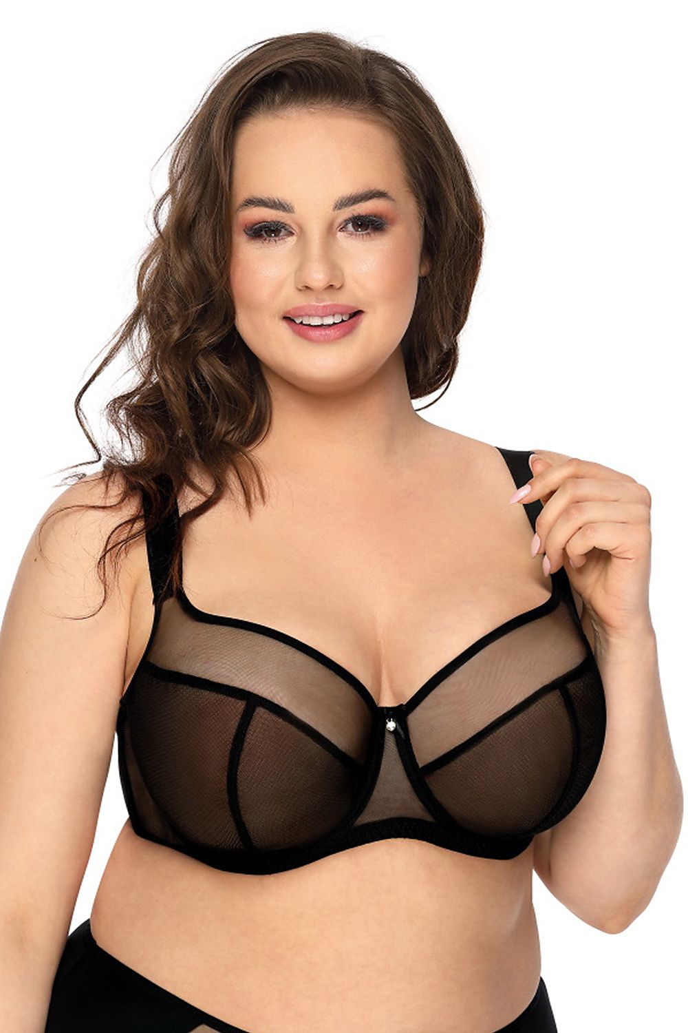 “Elegant Soft Bra Aggie in black front view on mannequin”