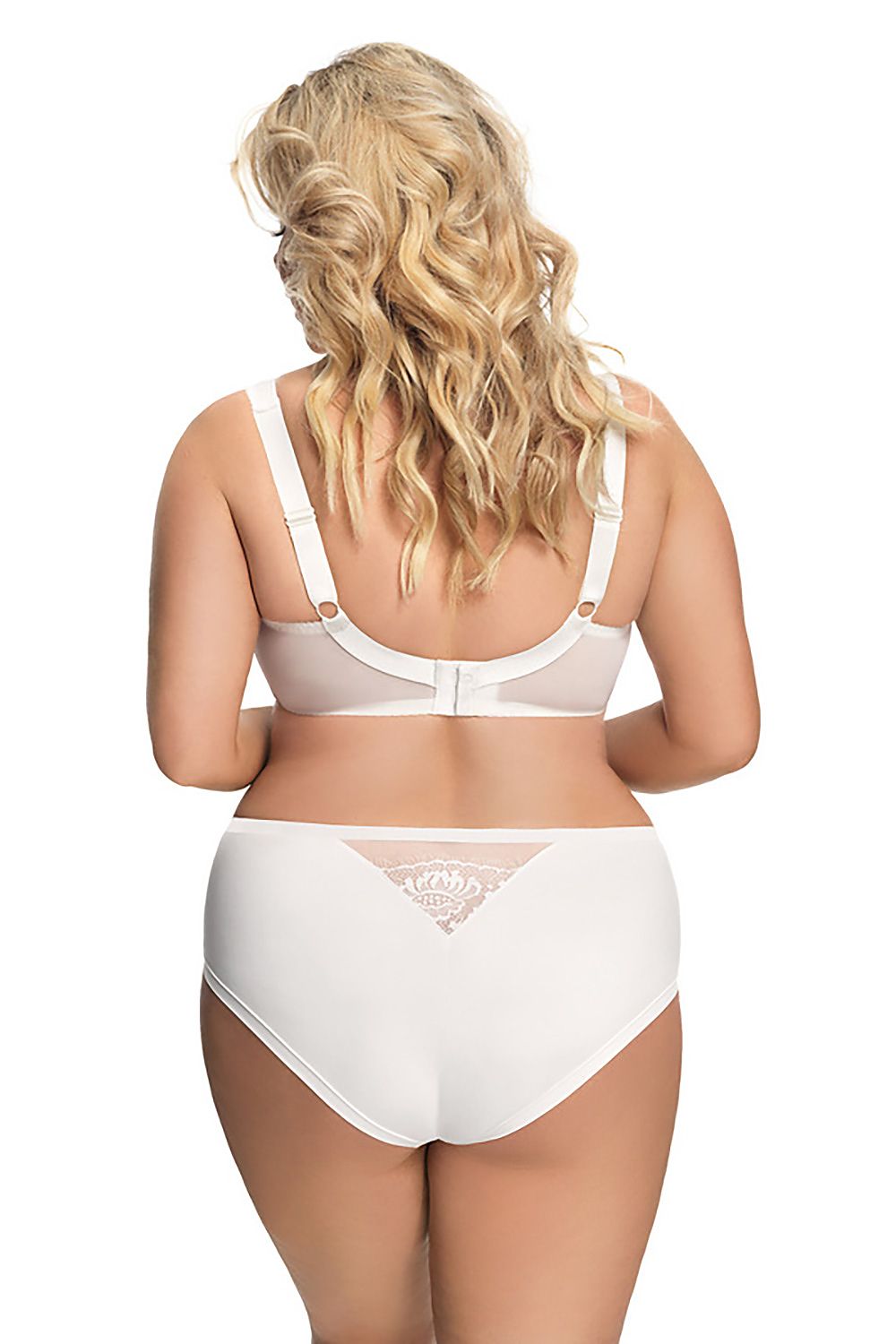 “Back view showing wide adjustable straps and supportive band of Gorsenia bra”