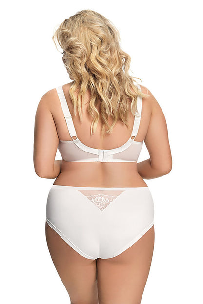 “Back view showing wide adjustable straps and supportive band of Gorsenia bra”