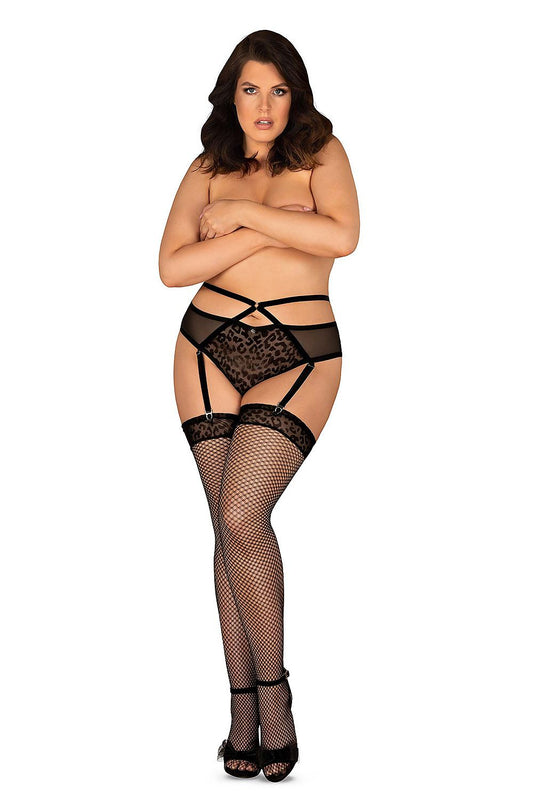 agueria black cat print garter belt with adjustable straps