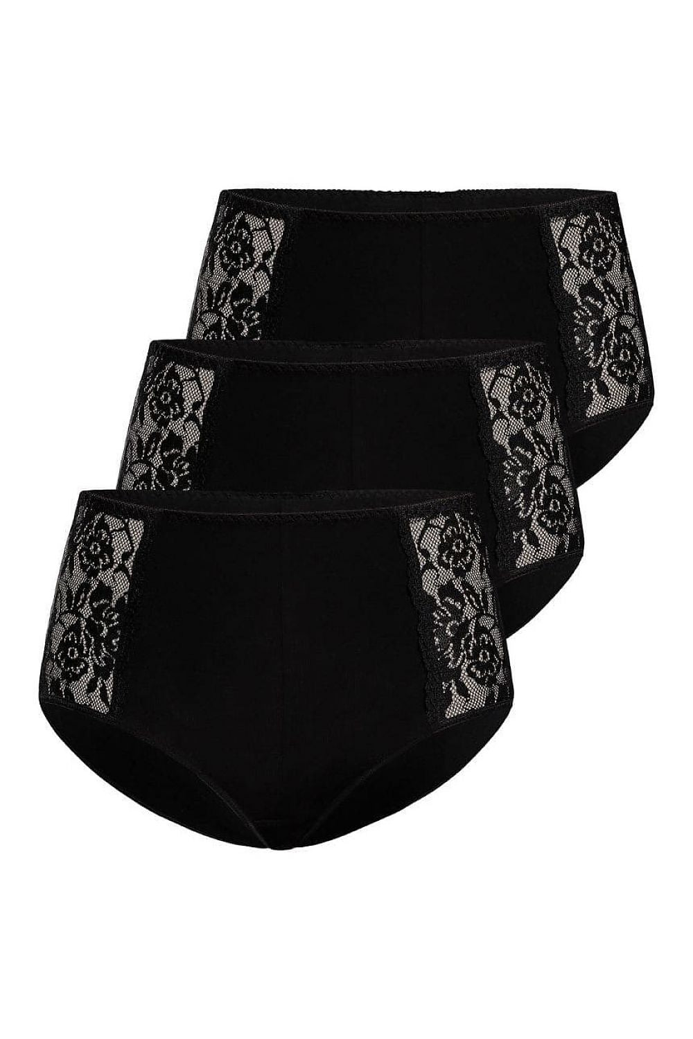 black cotton panties tri-pack with floral lace
