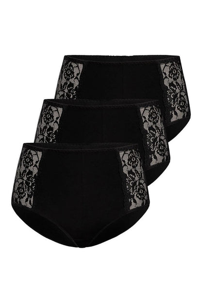black cotton panties tri-pack with floral lace