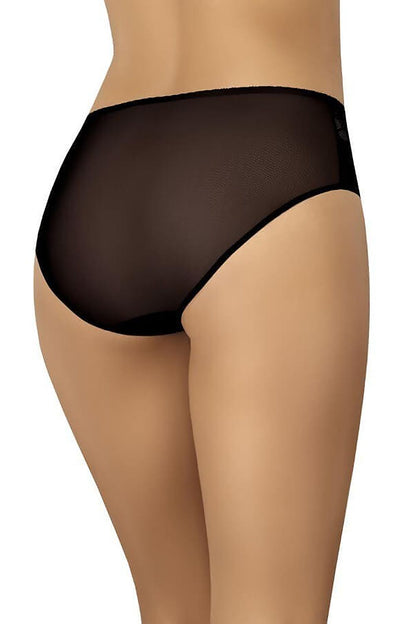 Comfortable plus size black mesh panties – back view emphasizing flattering coverage and sexy reveal.